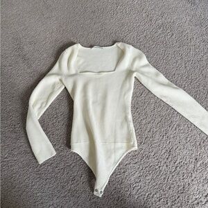 Abercrombie & Fitch Square-Neck Long Sleeve Bodysuit - Off-White